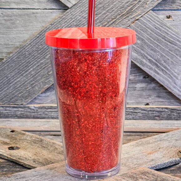 NEW Starbucks 2018 Holiday Red Glitter Grande Cold Cup & Straw, 16 fl oz - Picture 4 of 8